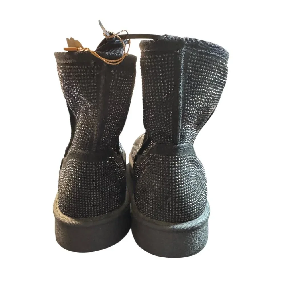Torrid Black Rhinestone Glitter Winter Boots With Faux Fur Lining Women's 10 NWO